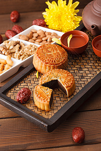 食品雕刻中秋节各个口味的美味月饼背景