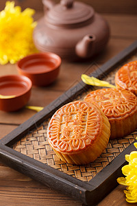 花形月饼中秋节各个口味的美味月饼背景