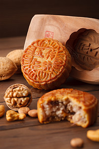 中秋文字设计传统古典月饼静物背景