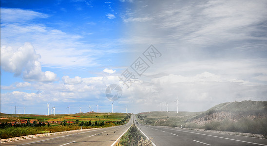 风力发电能源天空汽车广告背景图公路高清图片