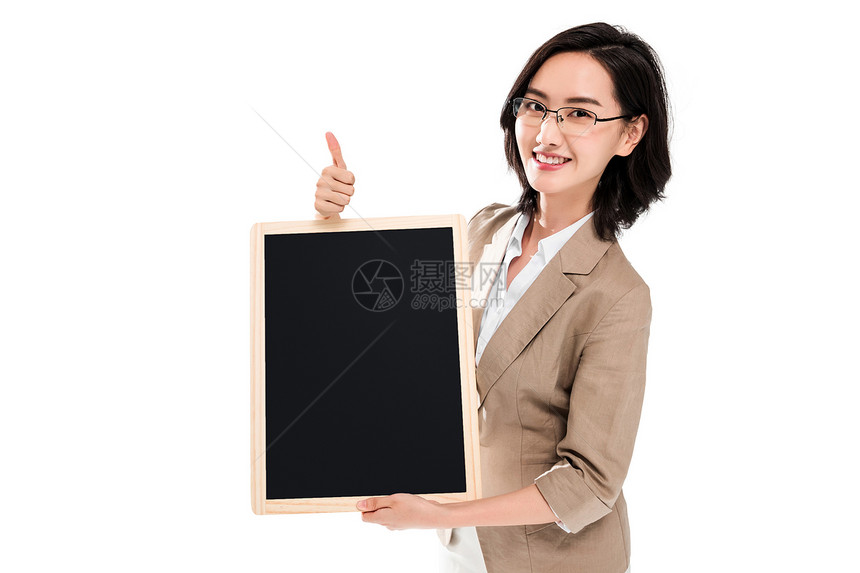 青年女教师拿着黑板图片