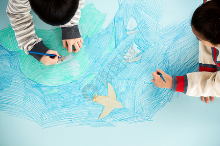 绘画大海快乐儿童一起绘画背景
