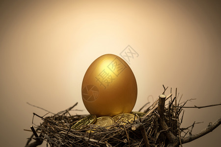 木槌和多个金蛋鸟窝里的金币和金蛋背景