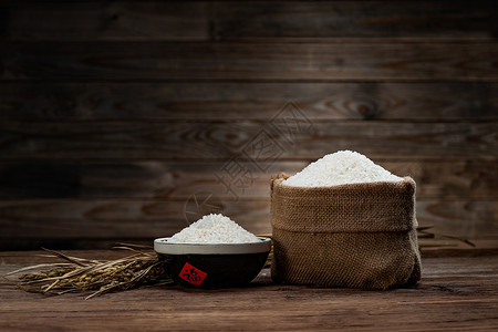 一袋粮食碳水化合物膳食传统节日一碗大米和一袋大米背景