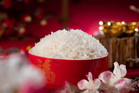 桃花充满的东亚传统特色米饭背景图片