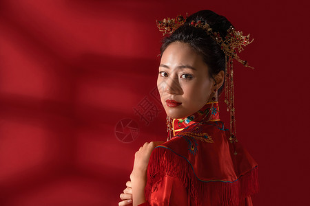 中式头饰漂亮的中式新娘背景