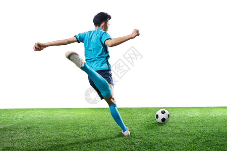 动感蓝色曲线足球运动员一起踢足球背景