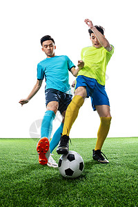 体育活动两名足球运动员踢球图片