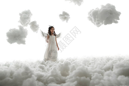 棉花棒影棚拍摄装扮水平构图快乐的小天使玩耍背景