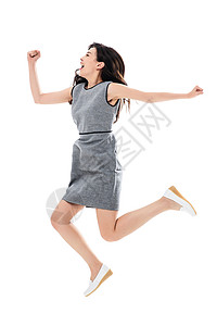 个有趣的东亚兴奋奔跑的商务女士高清图片