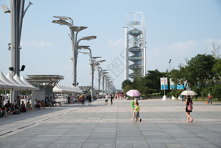 北京奥运村户外广场北京奥体中心背景