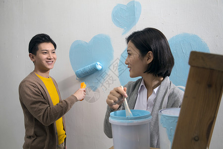 相伴水平构图彩色图片年轻夫妇装修房子幸福高清图片素材