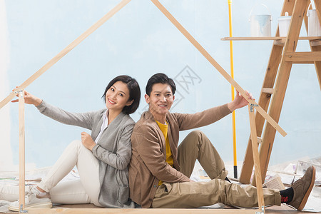 休闲相伴环境保护快乐家庭装修房子夫妇高清图片素材