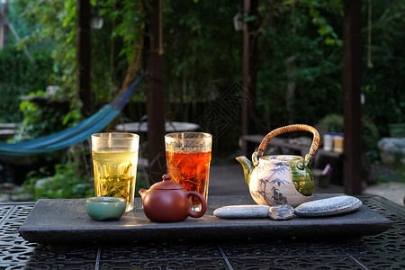 红茶树居住区休闲茶杯背景