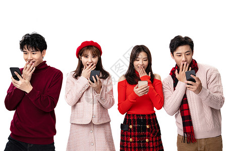 网红帽子素材幸福团结青年男女使用手机背景