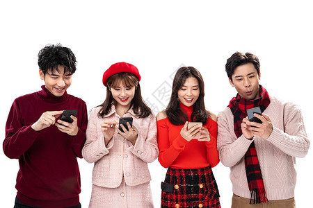 网红帽子素材青年男女使用手机背景