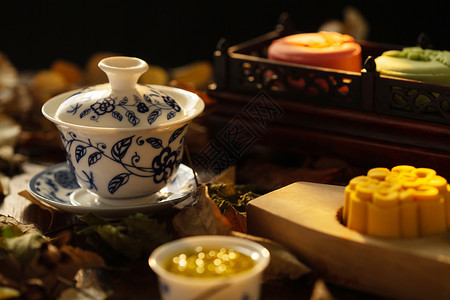节日蜡烛元素中国传统节日中秋节吃月饼背景