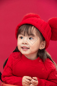 喜庆传统节日户内幸福的小女孩半身像特写图片