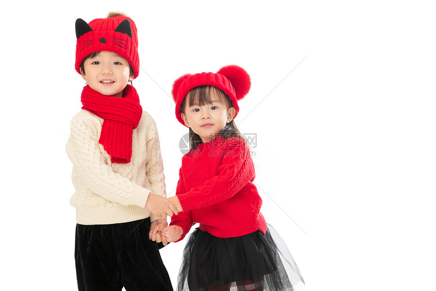 无忧无虑气氛东亚两个小朋友庆祝新年图片