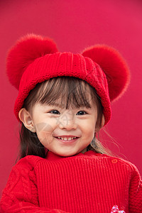 幸福摄影吉祥穿红衣戴红帽的可爱小女孩图片