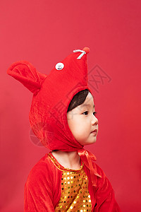 玩耍儿童影棚拍摄可爱的小男孩戴着小老鼠帽子图片