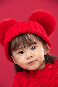 愉悦气氛传统文化穿红衣戴红帽的可爱小女孩生活方式高清图片素材