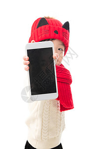 电话元素展示拜年彩色图片小男孩拿着手机背景