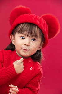 版红衣小女孩传统节日庆祝可爱的穿红衣戴红帽的可爱小女孩背景