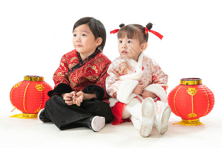 元宵节喜庆传统文化两个小朋友庆祝新年图片