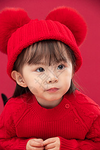 天真春节可爱的穿红衣戴红帽的可爱小女孩图片