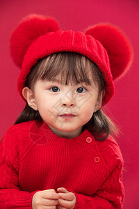 嬉戏的摄影幸福穿红衣戴红帽的可爱小女孩祝福高清图片素材