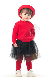 幸福活力愉悦穿红衣戴红帽的可爱小女孩高清图片