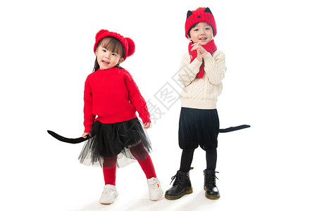 动物形象儿童两个小朋友庆祝新年图片