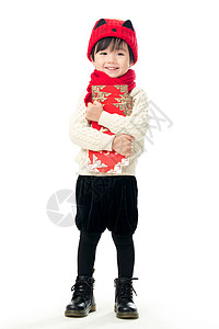 鼠年新更新乐趣影棚拍摄留白小男孩过年穿新衣服拿红包背景