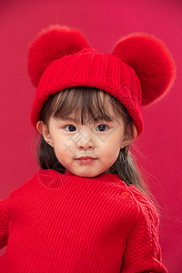 幸福玩耍儿童穿红衣戴红帽的可爱小女孩红色高清图片素材