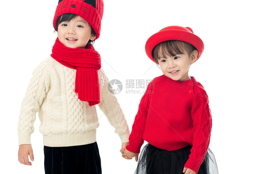 快乐愉悦传统节日两个小朋友庆祝新年图片