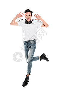 微笑梦想青年人快乐跳跃的男青年图片素材