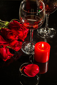红色系火焰饮食文化庆祝玫瑰花红酒和玫瑰背景
