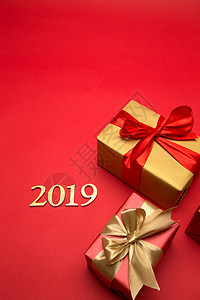 圣诞节2019无人红色准备新年礼物背景
