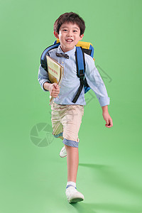 童年东亚儿童背书包的快乐小学生图片
