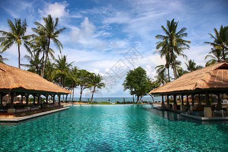 景观水池巴厘岛海边度假村背景