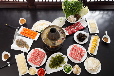 老北京美味羊肉火锅和食材餐饮高清图片素材
