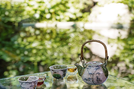 夏天小元素温馨家园茶具背景