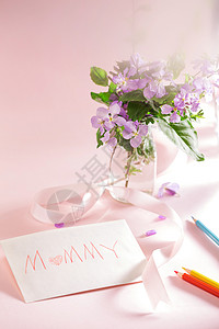 粉紫色妈妈贺卡美术工艺母亲节静物背景