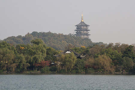 亚洲高塔浙江省杭州西湖雷峰塔背景