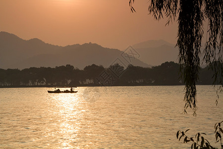 夕阳浙江省杭州西湖日光高清图片素材