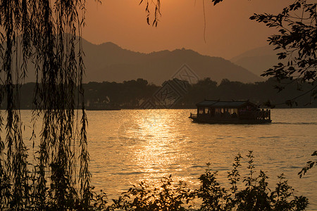 树林摄影水古典式摄影浙江省杭州西湖背景