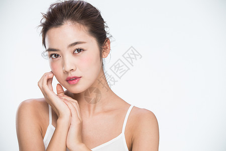 身体关注亚洲人表现积极青年女人妆面肖像图片