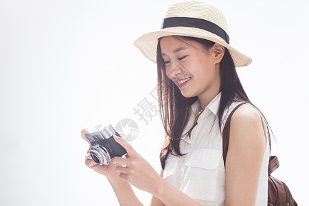 帽子享乐幸福青年女人旅行高清图片