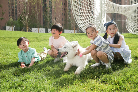 狗狗和小孩快乐的孩子在外面和狗狗玩耍背景